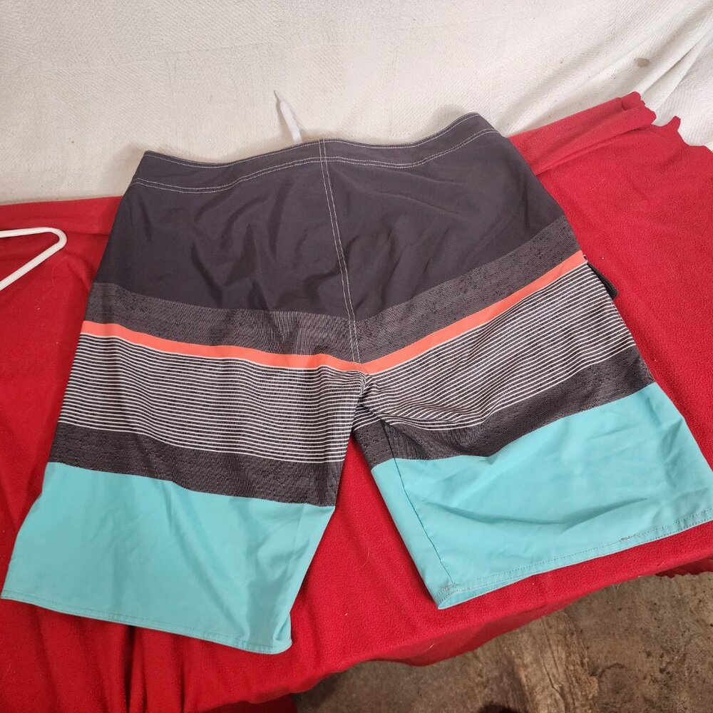 Nonwe Greige Peach Sea Green Poly Span Mesh Lined Pocket Swim Board Shorts Sz 36 - Picture 9 of 16